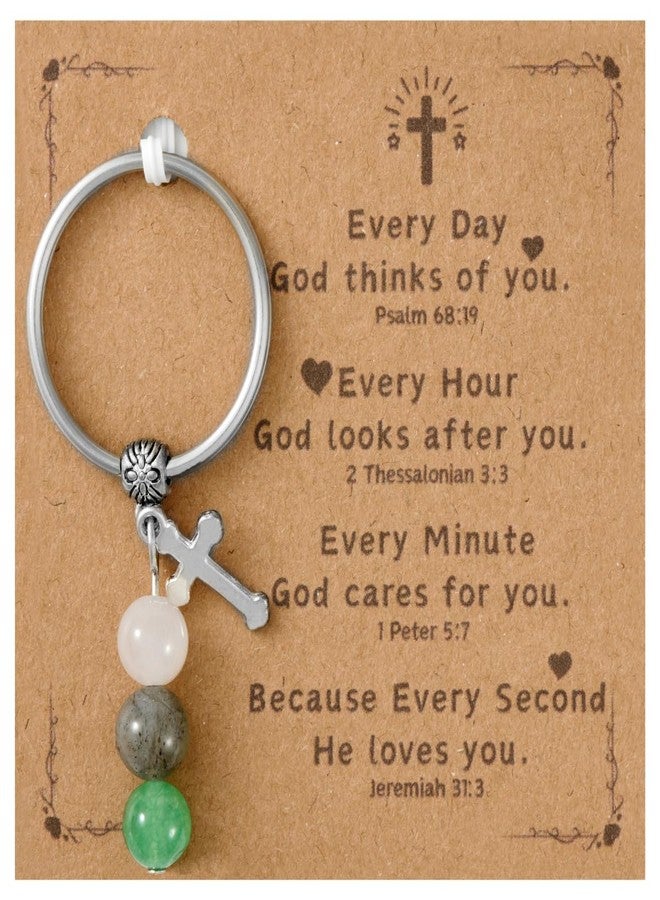 YOYOKIT Christian Keychain Gifts for Women, Cross Natural Stone Keychains Bible Verse Accessories Religious Spiritual Gift for Friends Sister in Christ - Image 2
